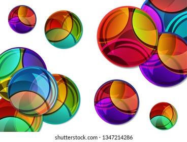 Creative vector illustration of a variety of bright multicolor circles with shadow. The overlay of colors forms the artistic design. Graphic element for advertising or print