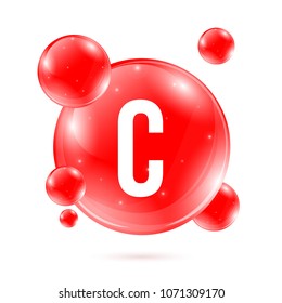 Creative vector illustration of vitamin C. Ascorbic acid drop pill capsule. Nutrition care. Art design. Abstract concept graphic beauty treatment skin element.