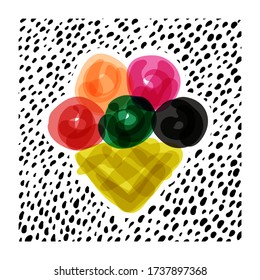 Creative vector illustration of vivid ice cream in waffle cone on dotted background. Bold and playful design for naive poster or cute greeting card