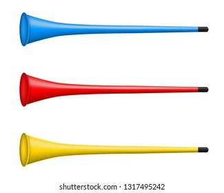 Creative vector illustration of vuvuzela trumpet, pipe, bugle for soccer, football fan isolated on transparent background. Art design abstract concept graphic sport play element