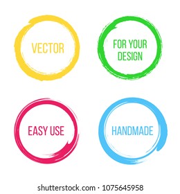Creative vector illustration of watercolor hand drawn element. Circle brush stroke backgrounds. Paint art design. Abstract concept color grunge graphic. Label sticker. Stamp for your handwritten words