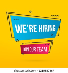 Creative vector illustration of we are hiring - join our team text banner isolated on transparent background. Art design business recruiting template. Abstract concept job vacancy advertisement