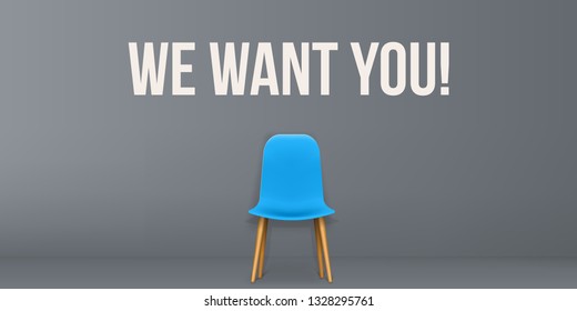 Creative vector illustration of we are hiring - recruiting concept, resources job employment career jobless interview, chairs isolated on background. Art design template. Abstract graphic element