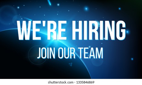Creative vector illustration of we are hiring - join our team text banner isolated on transparent background. Art design business recruiting template. Abstract concept job vacancy advertisement