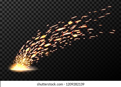 Creative vector illustration of welding metal fire sparks isolated on transparent background. Art design during iron cutting template. Abstract concept graphic weld element