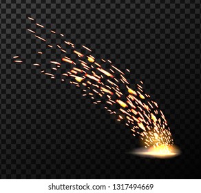 Creative vector illustration of welding metal fire sparks isolated on transparent background. Art design during iron cutting template. Abstract concept graphic weld element