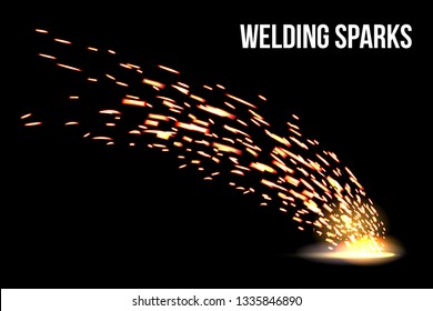 Creative vector illustration of welding metal fire sparks isolated on transparent background. Art design during iron cutting template. Abstract concept graphic weld element