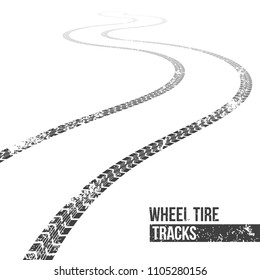 Creative vector illustration of wheel tire tracks. Winding trace art design. Abstract concept graphic ink element. Silhouette pattern