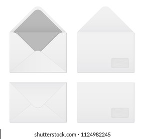Creative vector illustration of white blank paper envelopes template set isolated on transparent background. International standard sizes. Art design empty example packing letter. Graphic element