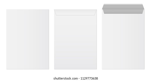 Creative vector illustration of white blank paper envelopes template set isolated on transparent background. International standard sizes. Art design empty example packing letter. Graphic element