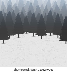 Creative vector illustration of wild coniferous pine tree forest background. Art design landscape nature wood panorama. Abstract concept graphic outdoor camping element