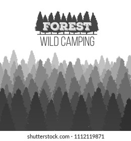 Creative vector illustration of wild coniferous pine tree forest background. Art design landscape nature wood panorama. Abstract concept graphic outdoor camping element