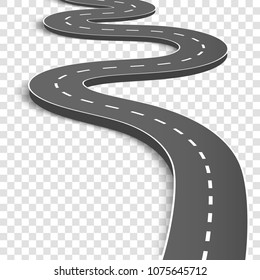 Creative vector illustration of winding curved road. Art design. Highway with markings. Direction, transportation set. Abstract concept graphic element. Way location infographic template. Pin pointer