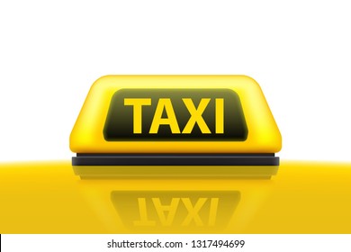 Creative vector illustration of yellow taxi service car roof sign on the street at night blurred lighting background. Art design template. Abstract concept graphic bokeh element