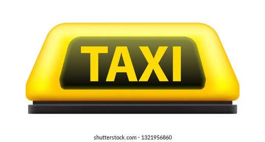 Creative vector illustration of yellow taxi service car roof sign on the street at night blurred lighting background. Art design template. Abstract concept graphic bokeh element