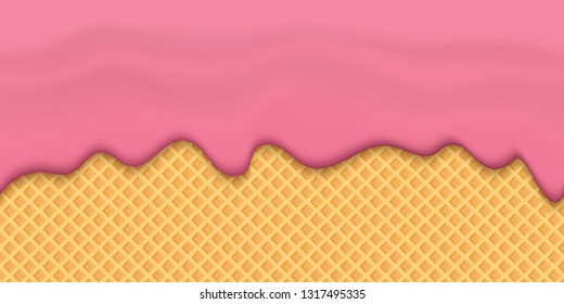 Creative vector illustration of yogurt creamy liquid drips, cream melt milk splash flowing seamless wide background with transparent. Art design sweet dessert flow layers. Abstract concept element