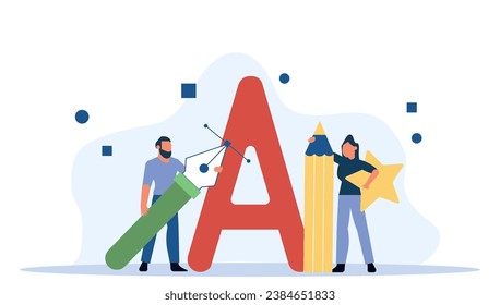Ilustración vectorial creativa de los jóvenes, trabajando juntos y creando ideas. Éxito en la comunicación de los trabajadores y educación de actividades