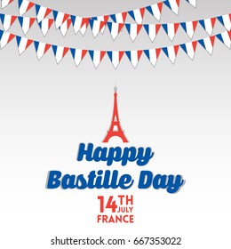 Creative Vector illustration,card,banner or poster for the French National Day.Happy Bastille Day greetings card design.
