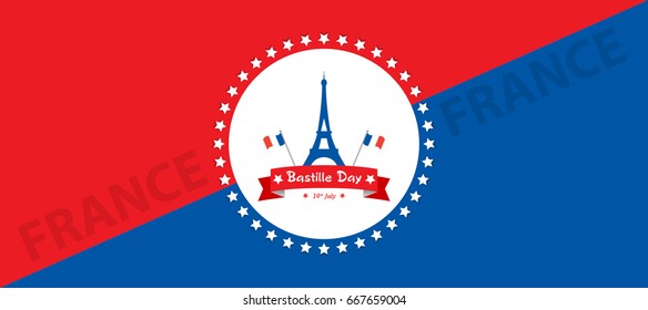 Creative Vector illustration,card,banner or poster for the French National Day.Happy Bastille Day greetings card design. 14th july independence day