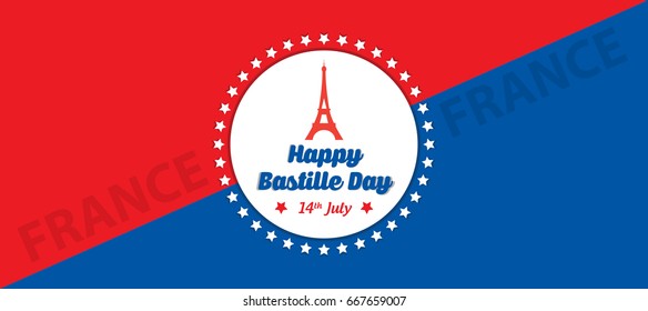 Creative Vector illustration,card,banner or poster for the French National Day.Happy Bastille Day greetings card design. 14th july independence day