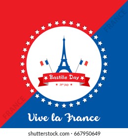 Creative Vector illustration,card,banner or poster for the French National Day.Happy Bastille Day greetings card design. 14th july independence day.