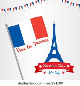 Creative Vector illustration,card,banner or poster for the French National Day.Happy Bastille Day greetings card design. 14th july independence day