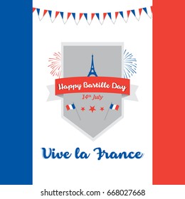 Creative Vector illustration,card,banner or poster for the French National Day.Happy Bastille Day greetings card design. 14th july independence day vive la france.