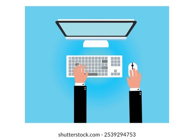 Creative vector illustrations of hands typing on computer keyboards, Unique and creative keyboard typing illustrations vector