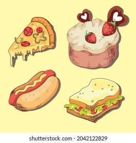 Ilustraciones vectoriales creativas para la comida sabrosa