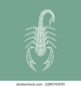 Creative vector image of a scorpion  with white geometric patterns. T- shirt print design, art poster