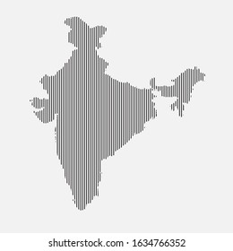 Creative vector India country map creative lines isolated on background. Flat state template for travel, trip, pattern, backdrop, celebration poster. National beautiful parallel lines sign concept.