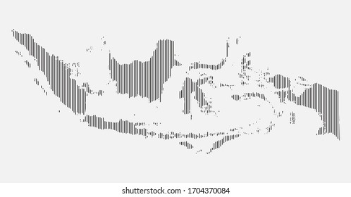 Creative vector Indonesia country map made black lines isolated on background. Flat state template for travel, pattern, backdrop, celebration poster. National beautiful parallel lines sign concept