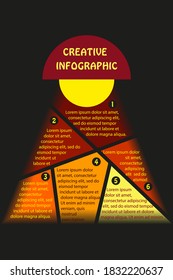 creative vector infographic template of light cone from lantern divided into six blocks for data presentation