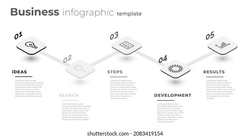 Creative Vector Infographics Elements With Creative Design Illustration. Can Be Used For Workflow Layout, Diagram, Number Options, Icons For 5 Steps Or Options, Vertical Design Template. 3D, EPS10