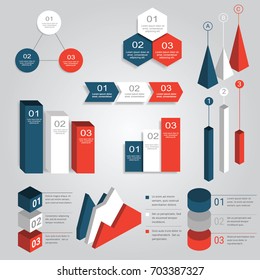 Creative vector infographics set, diagrams, graphs, bars, smart arts, charts, parts, steps... (French flag style)