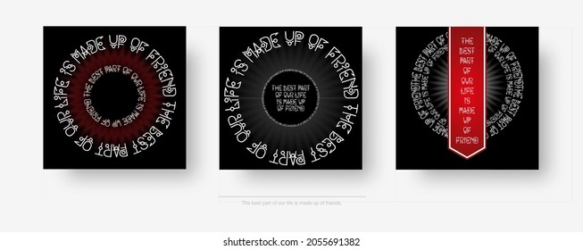 Creative vector inscription with meaning, white letters on a black background with red elements. Set of illustrations with design for print, banner, poster, flyer. Decorative lettering in modern style