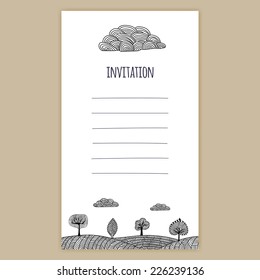 Creative Vector Invitation with Doodle Landscape Illustration