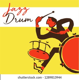 creative vector of jazz drummer. with stylized drummer figure, textured background and text jazz drum. great poster for jazz concert and festival.