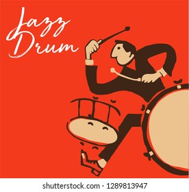 creative vector of jazz drummer. with stylized drummer figure, textured background and text jazz drum. great poster for jazz concert and festival.