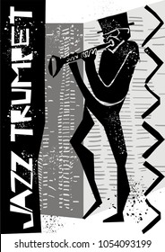 creative vector of jazz trumpet player. with stylized trumpet player figure, textured background and text jazz trumpet. great poster for jazz concert and festival.