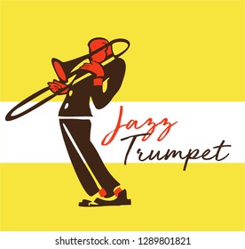 creative vector of jazz trumpet player. with stylized trumpet player figure, textured background and text jazz trumpet. great poster for jazz concert and festival.