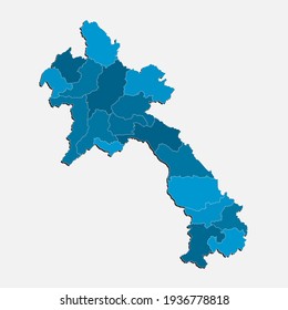 Mapa de esquema de frontera del país de un vector creativo, Laos, dividido en regiones aisladas en segundo plano. Plantilla de país oriental para patrón, informe, infografía, banner. Concepto de señas de silueta de la nación asiática.