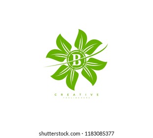 Creative Vector Leaf Ornament Swoosh Element Letter B Logo Design