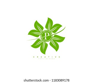 Creative Vector Leaf Ornament Swoosh Element Letter P Logo Design