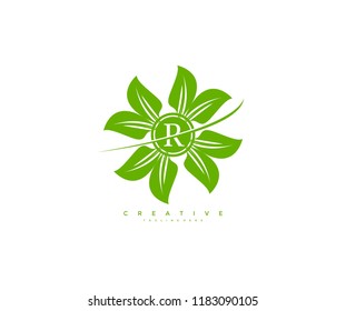 Creative Vector Leaf Ornament Swoosh Element Letter R Logo Design