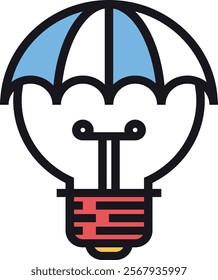 Creative vector of a light bulb with a parachute, symbolizing innovative ideas and safety. Ideal for concepts related to innovation, risk management, and creative solutions