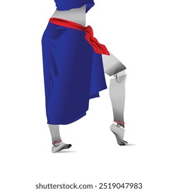 creative Vector line art illustration of women in blue dress and red shoes
