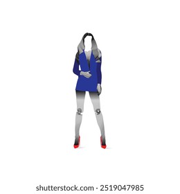 creative Vector line art illustration of women in blue dress and red shoes