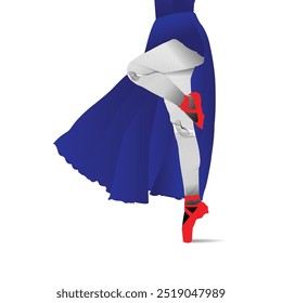 creative Vector line art illustration of women in blue dress and red shoes