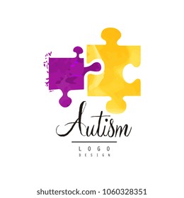 Creative vector logo for Autism Awareness Day with two pieces of puzzle. Symbol of Down Syndrome. Design for postcard, invitation or helping center